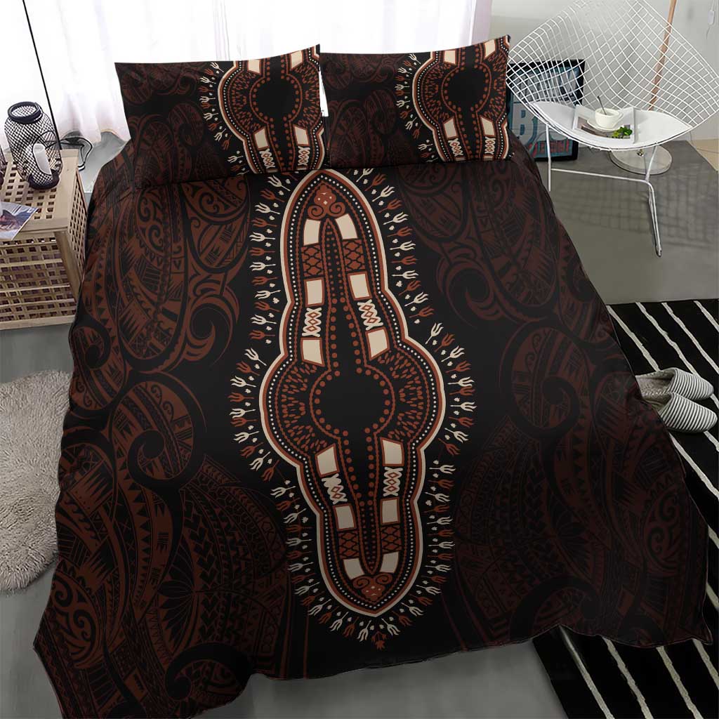 Dashiki and Polynesian Pattern Bedding Set Afro Pacific Culture Red Version LT9