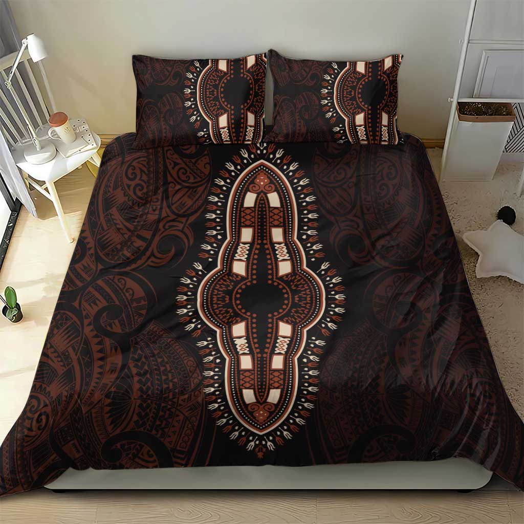 Dashiki and Polynesian Pattern Bedding Set Afro Pacific Culture Red Version LT9