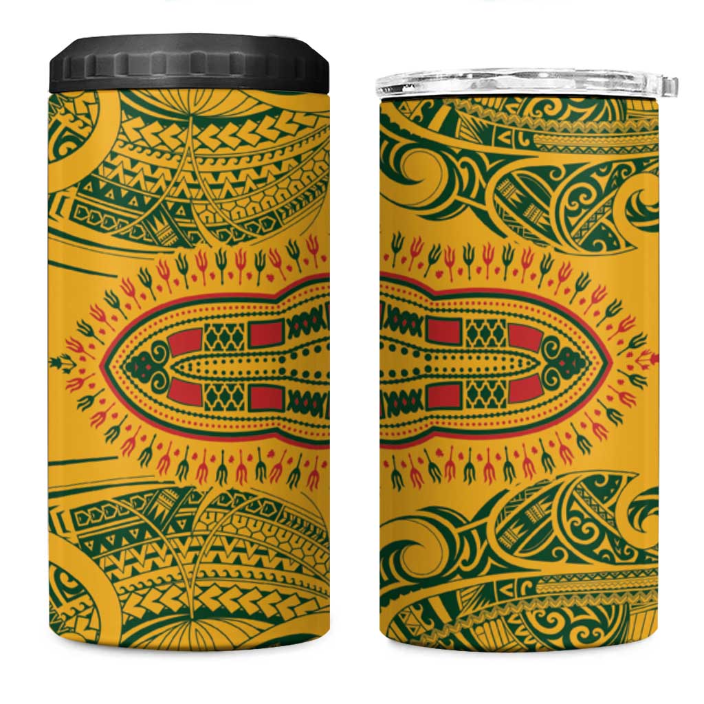 Dashiki and Polynesian Pattern 4 in 1 Can Cooler Tumbler Afro Pacific Culture Red Version LT9