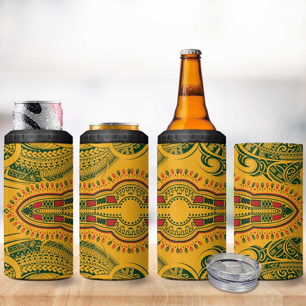 Dashiki and Polynesian Pattern 4 in 1 Can Cooler Tumbler Afro Pacific Culture Red Version LT9