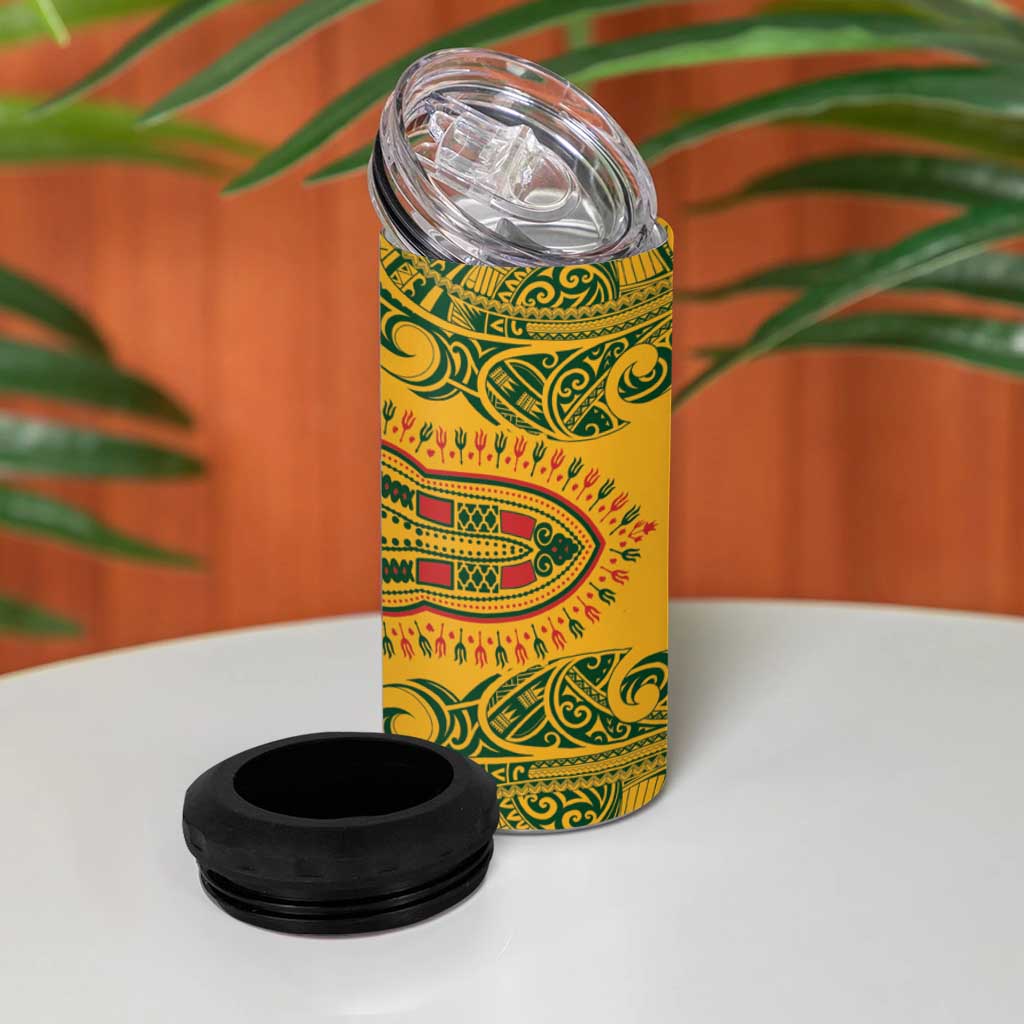 Dashiki and Polynesian Pattern 4 in 1 Can Cooler Tumbler Afro Pacific Culture Red Version LT9