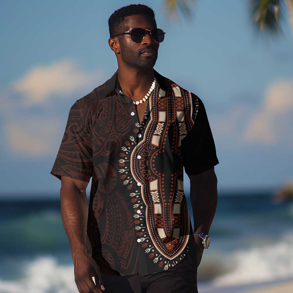 Dashiki and Polynesian Pattern Hawaiian Shirt Afro Pacific Culture Red Version LT9