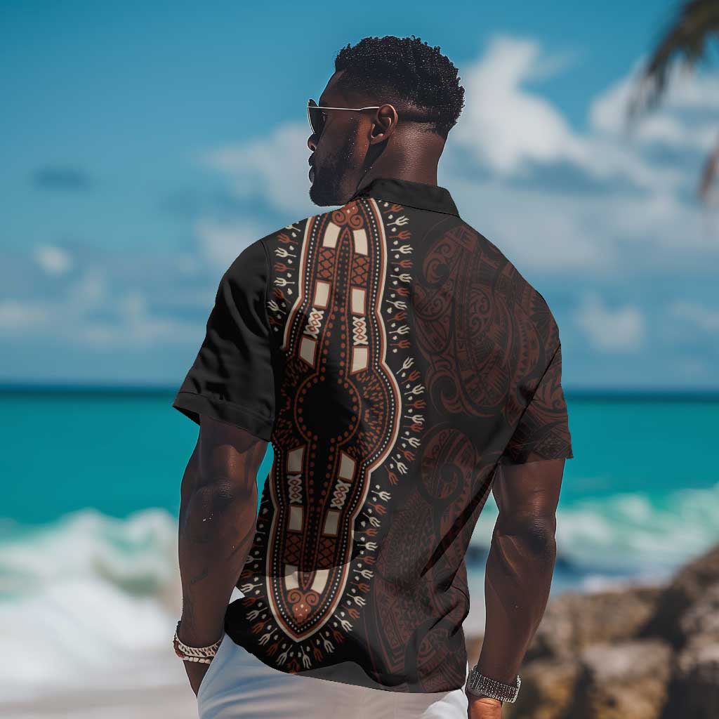 Dashiki and Polynesian Pattern Hawaiian Shirt Afro Pacific Culture Red Version LT9