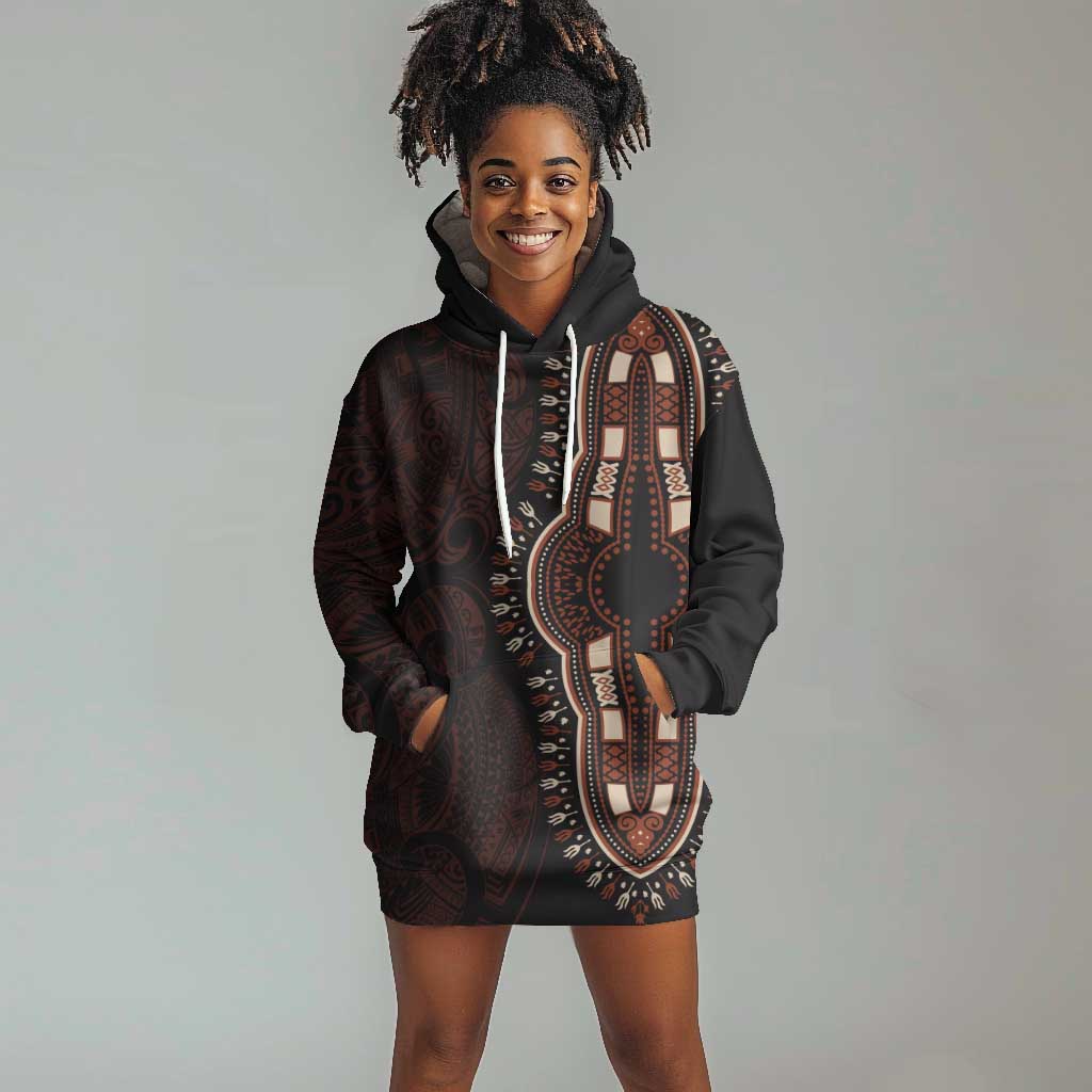 Dashiki and Polynesian Pattern Hoodie Dress Afro Pacific Culture Red Version LT9