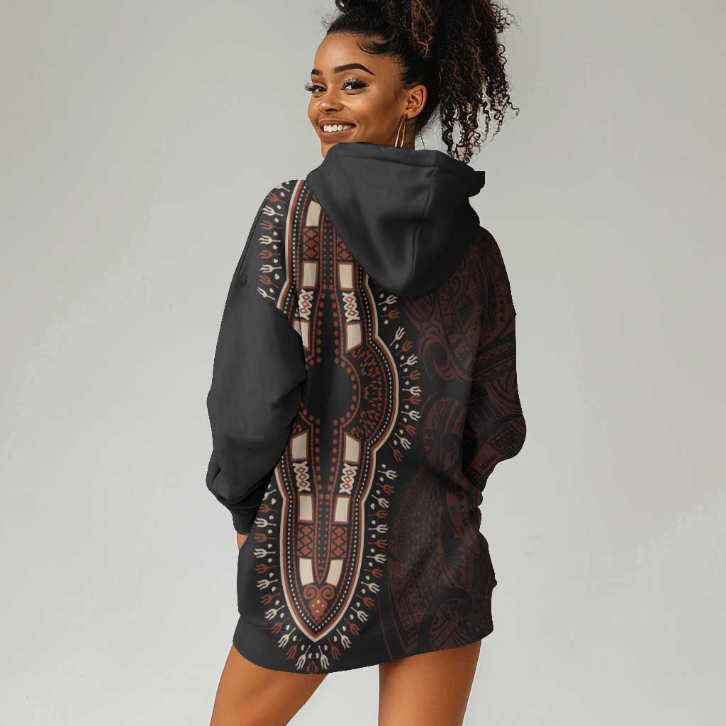 Dashiki and Polynesian Pattern Hoodie Dress Afro Pacific Culture Red Version LT9