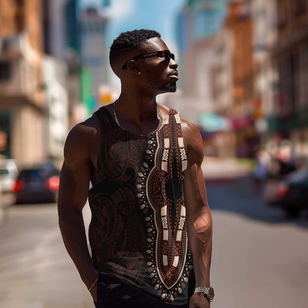 Dashiki and Polynesian Pattern Men Tank Top Afro Pacific Culture Red Version LT9