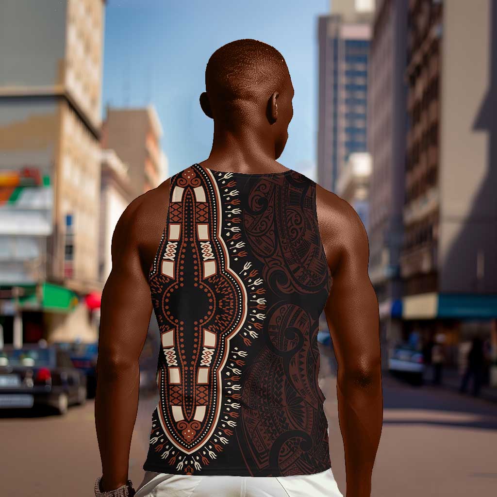 Dashiki and Polynesian Pattern Men Tank Top Afro Pacific Culture Red Version LT9