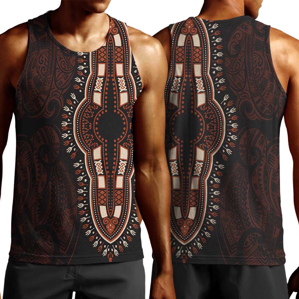 Dashiki and Polynesian Pattern Men Tank Top Afro Pacific Culture Red Version LT9