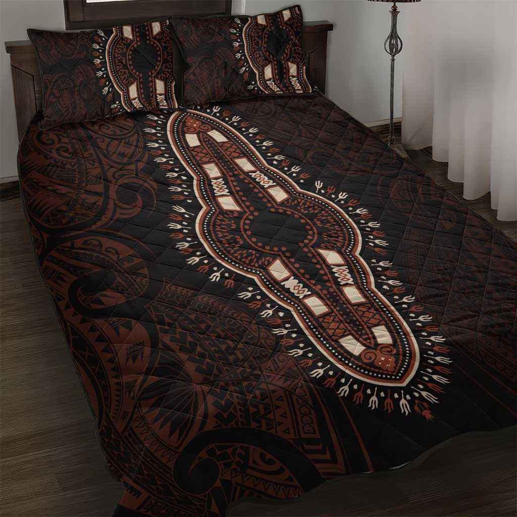 Dashiki and Polynesian Pattern Quilt Bed Set Afro Pacific Culture Red Version LT9