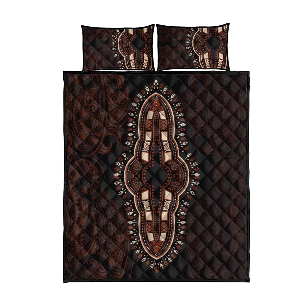 Dashiki and Polynesian Pattern Quilt Bed Set Afro Pacific Culture Red Version LT9