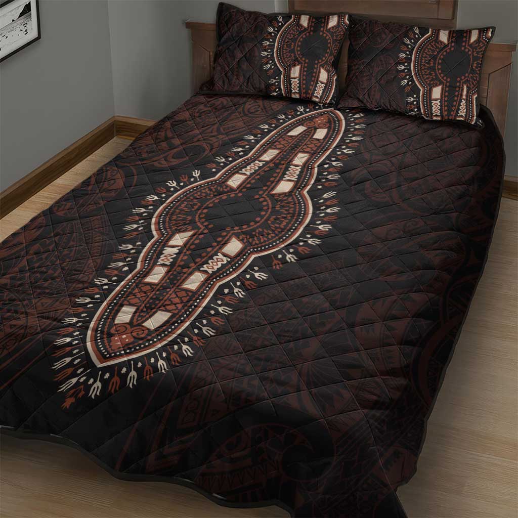 Dashiki and Polynesian Pattern Quilt Bed Set Afro Pacific Culture Red Version LT9
