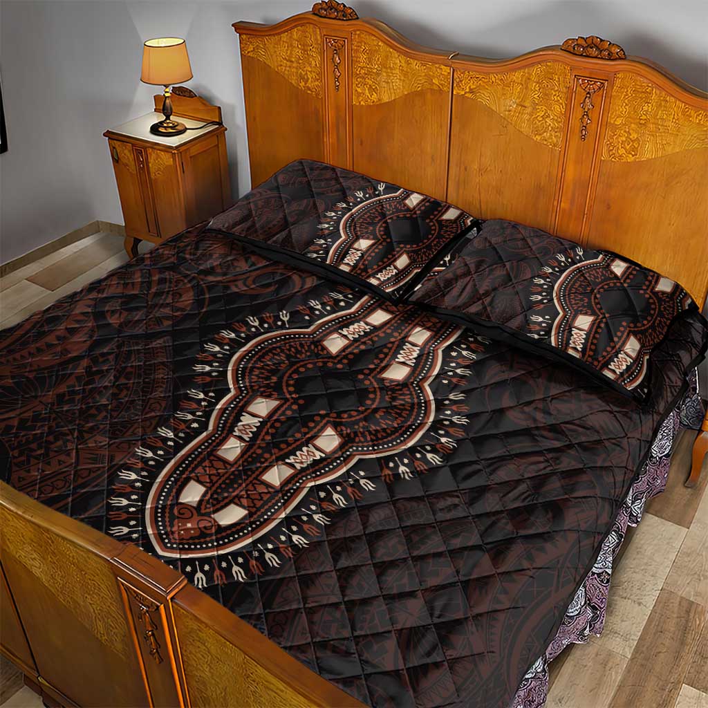 Dashiki and Polynesian Pattern Quilt Bed Set Afro Pacific Culture Red Version LT9