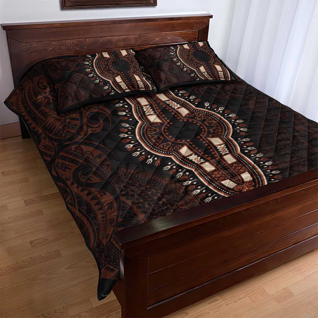 Dashiki and Polynesian Pattern Quilt Bed Set Afro Pacific Culture Red Version LT9
