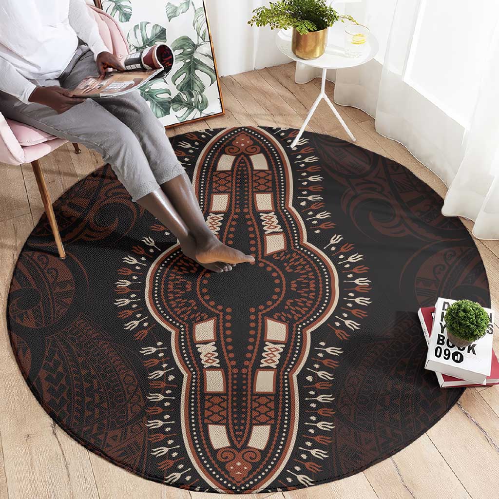 Dashiki and Polynesian Pattern Round Carpet Afro Pacific Culture Red Version LT9