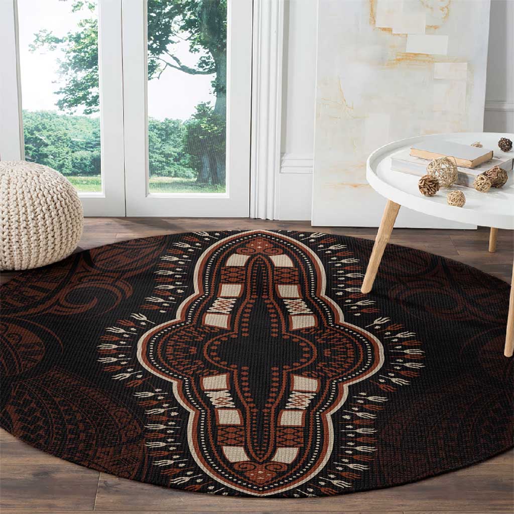 Dashiki and Polynesian Pattern Round Carpet Afro Pacific Culture Red Version LT9