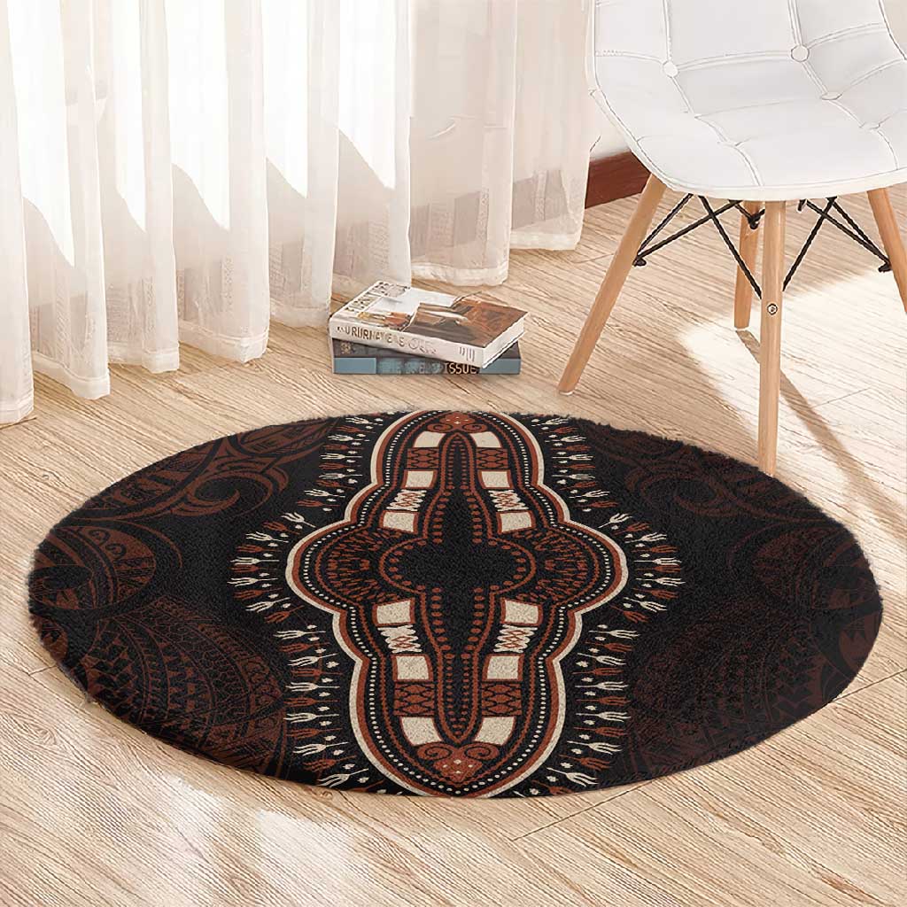 Dashiki and Polynesian Pattern Round Carpet Afro Pacific Culture Red Version LT9