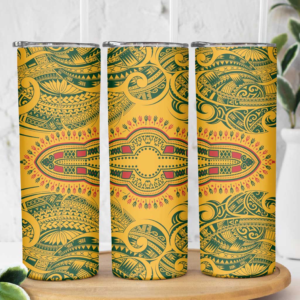 Dashiki and Polynesian Pattern Skinny Tumbler Afro Pacific Culture Red Version LT9