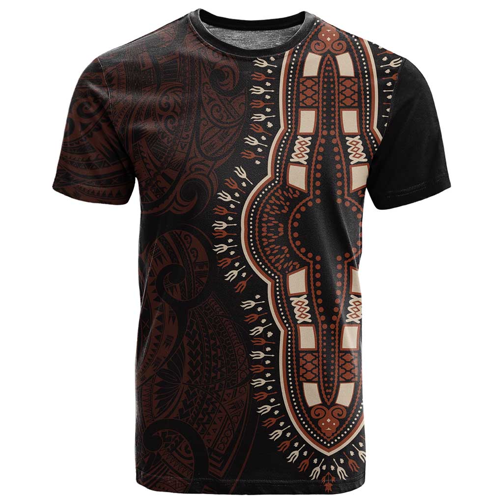 Dashiki and Polynesian Pattern T shirt Afro Pacific Culture Red Version LT9