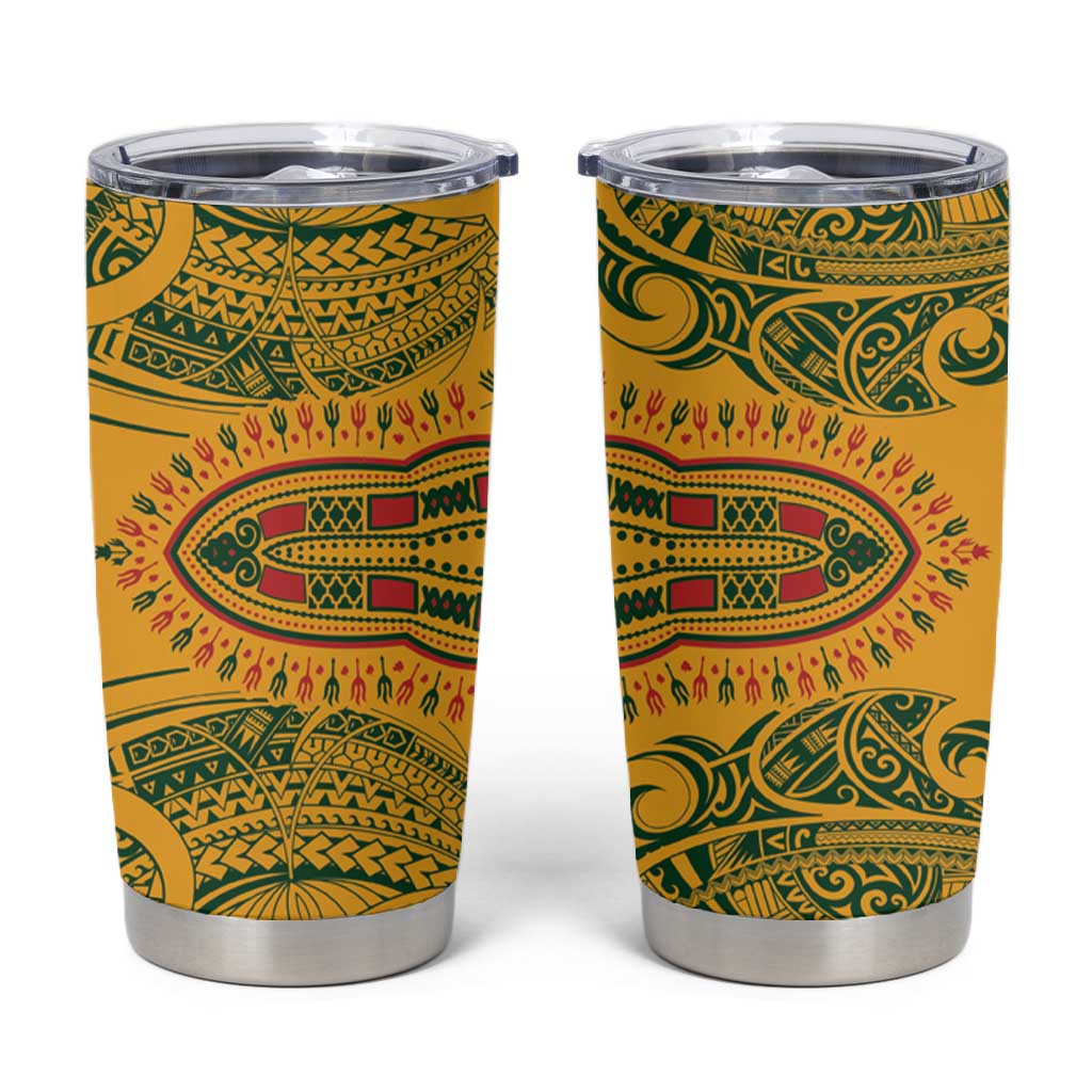 Dashiki and Polynesian Pattern Tumbler Cup Afro Pacific Culture Red Version LT9