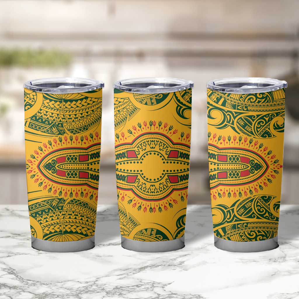 Dashiki and Polynesian Pattern Tumbler Cup Afro Pacific Culture Red Version LT9