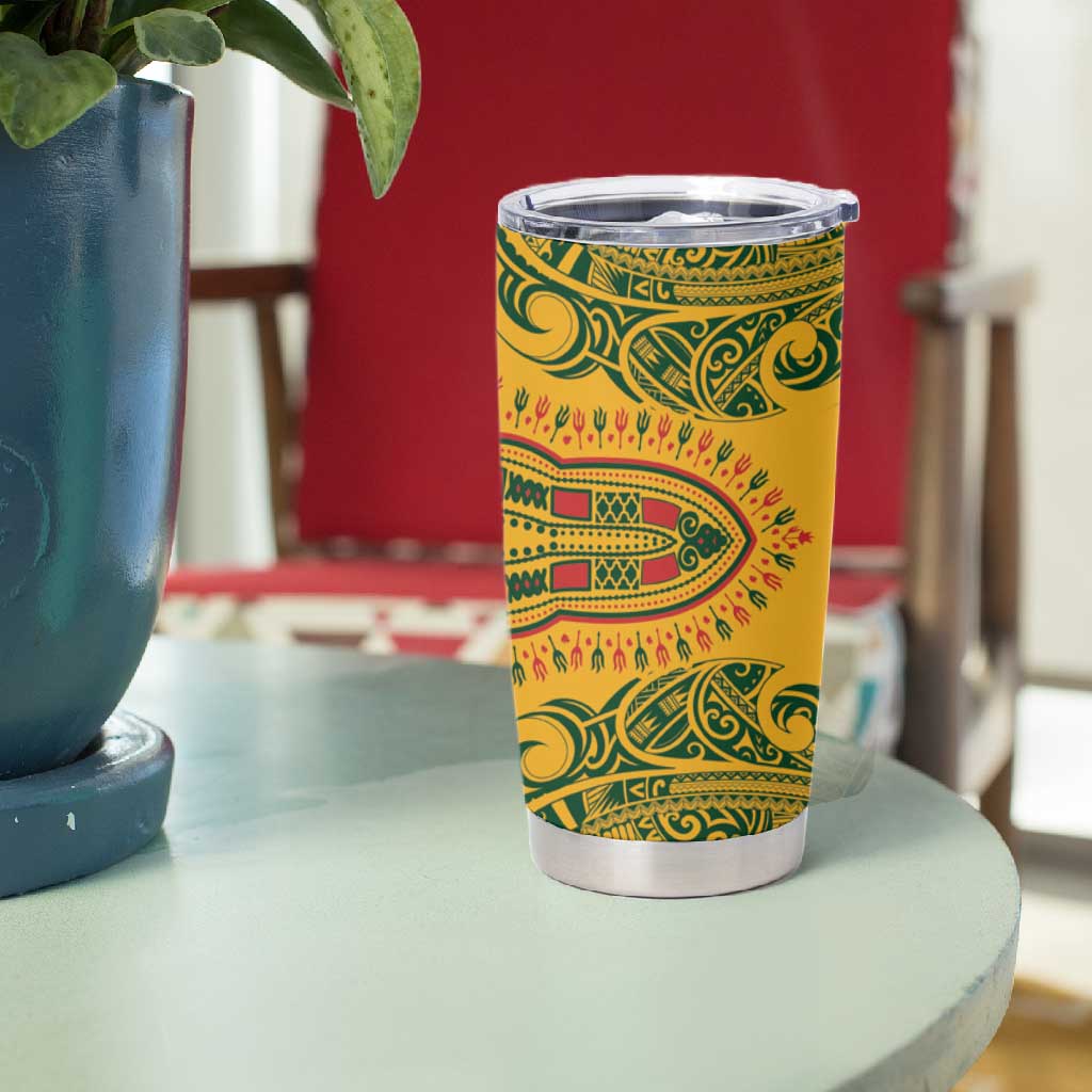 Dashiki and Polynesian Pattern Tumbler Cup Afro Pacific Culture Red Version LT9