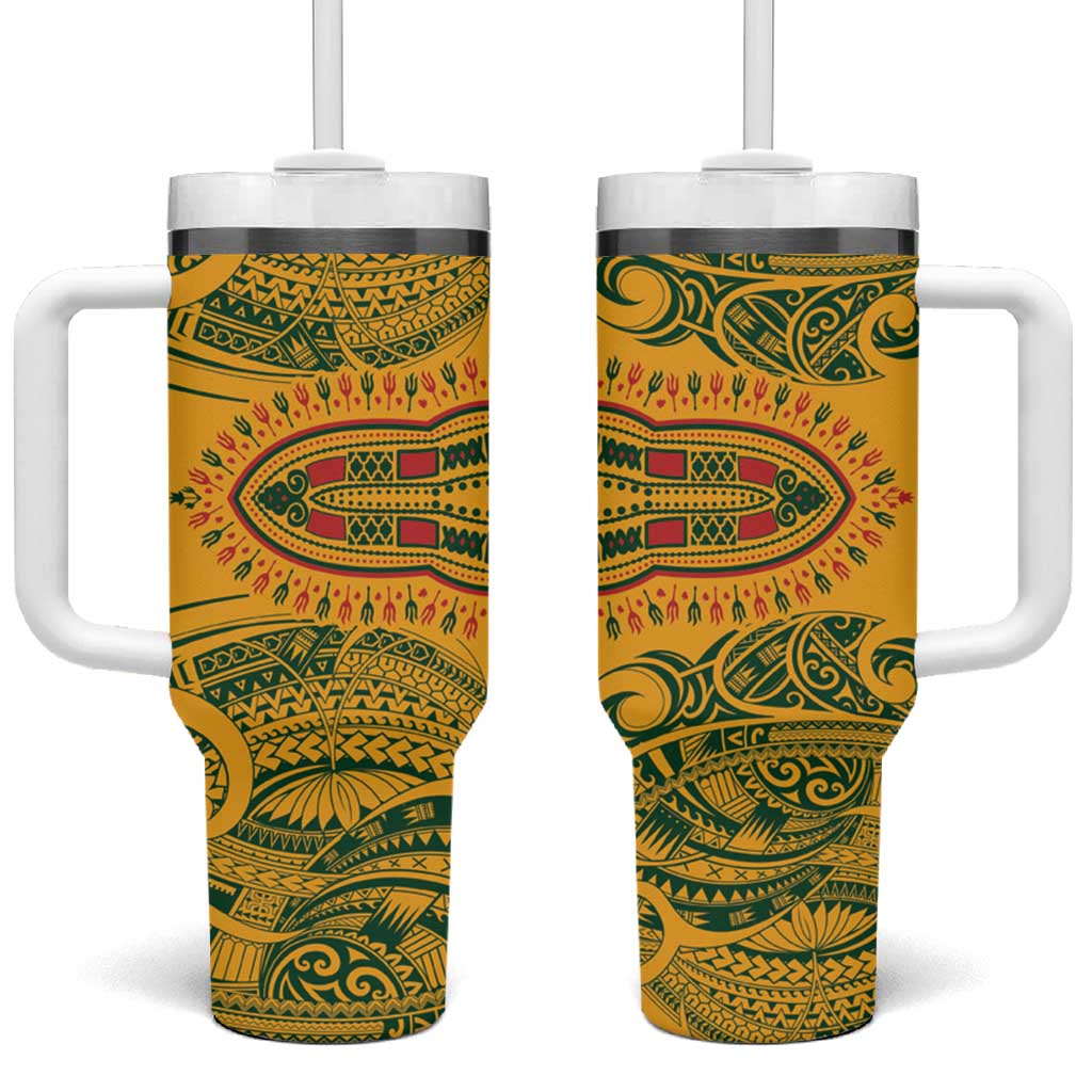 Dashiki and Polynesian Pattern Tumbler With Handle Afro Pacific Culture Red Version LT9