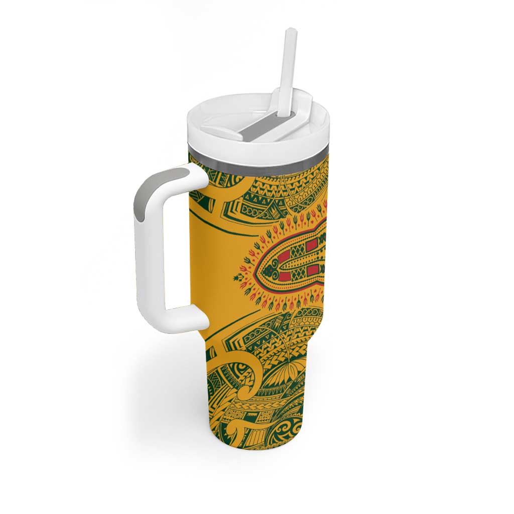 Dashiki and Polynesian Pattern Tumbler With Handle Afro Pacific Culture Red Version LT9