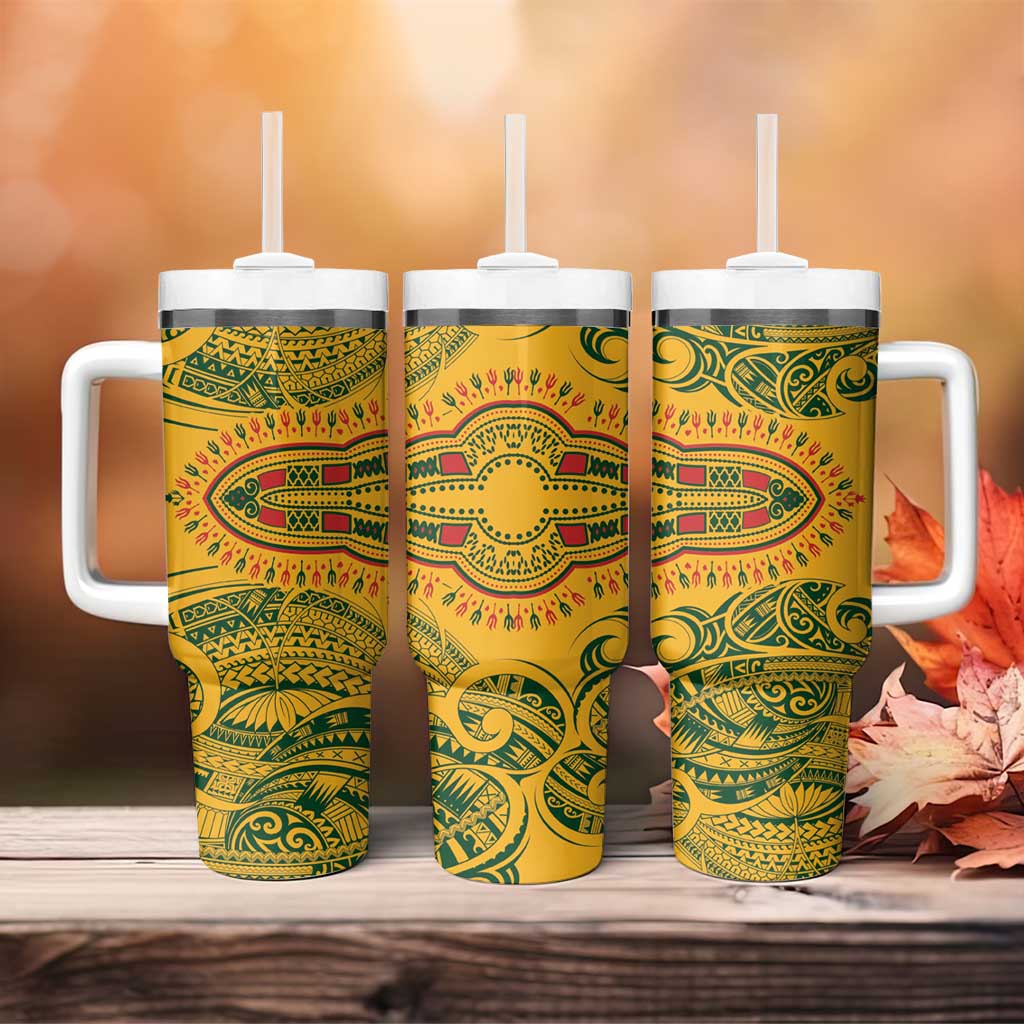 Dashiki and Polynesian Pattern Tumbler With Handle Afro Pacific Culture Red Version LT9