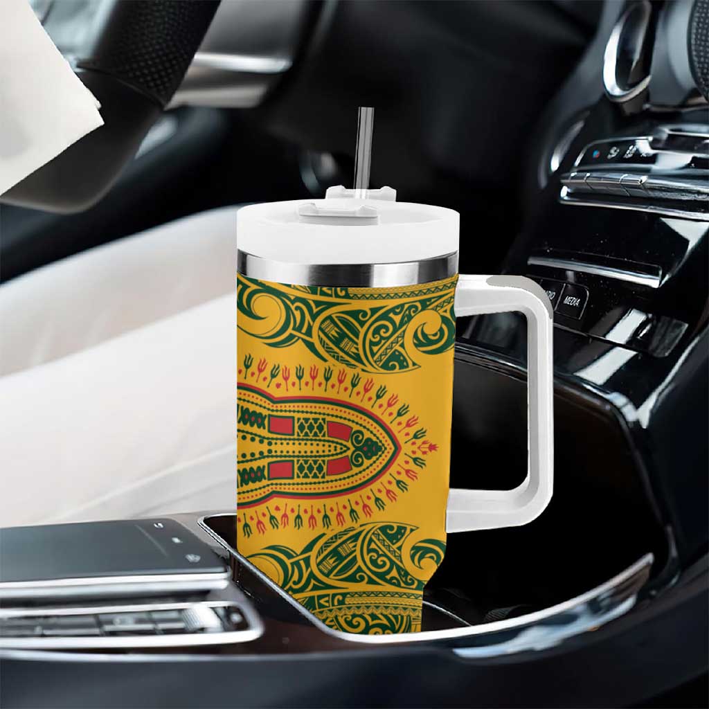 Dashiki and Polynesian Pattern Tumbler With Handle Afro Pacific Culture Red Version LT9