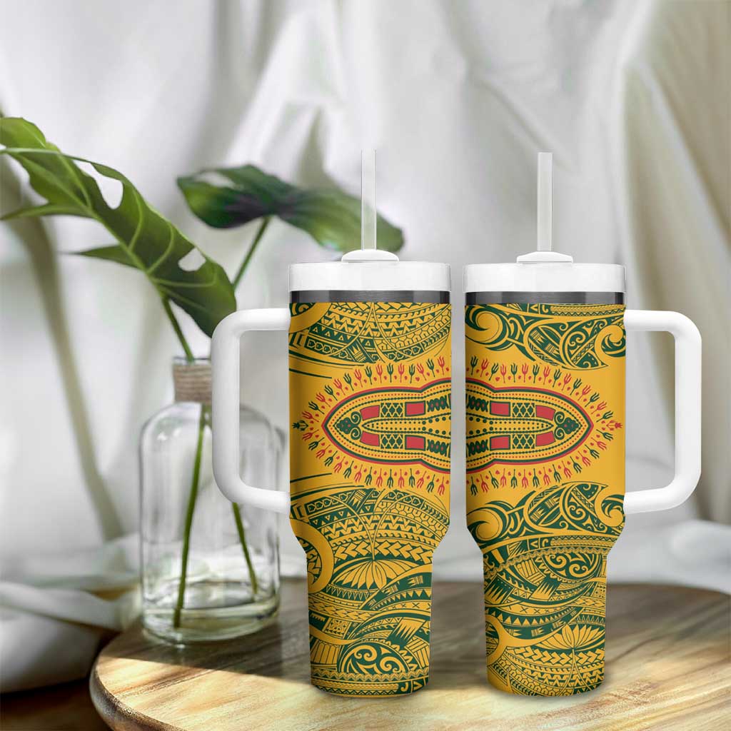 Dashiki and Polynesian Pattern Tumbler With Handle Afro Pacific Culture Red Version LT9