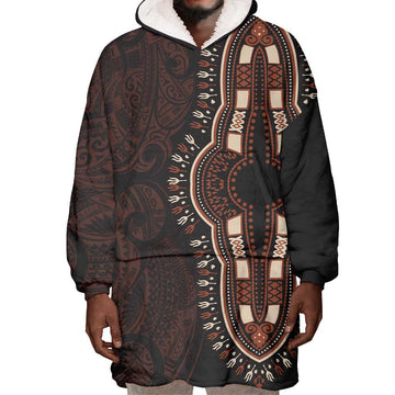 Dashiki and Polynesian Pattern Wearable Blanket Hoodie Afro Pacific Culture Red Version LT9