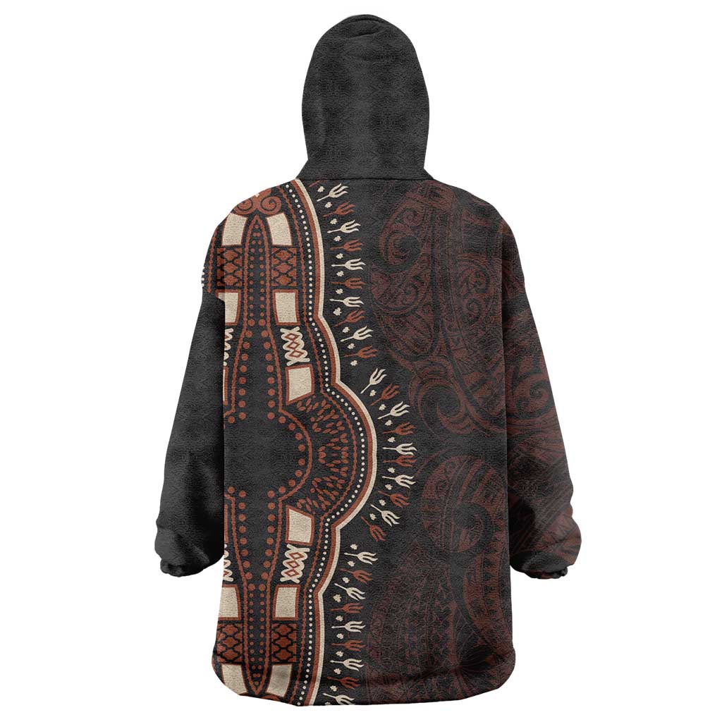 Dashiki and Polynesian Pattern Wearable Blanket Hoodie Afro Pacific Culture Red Version LT9