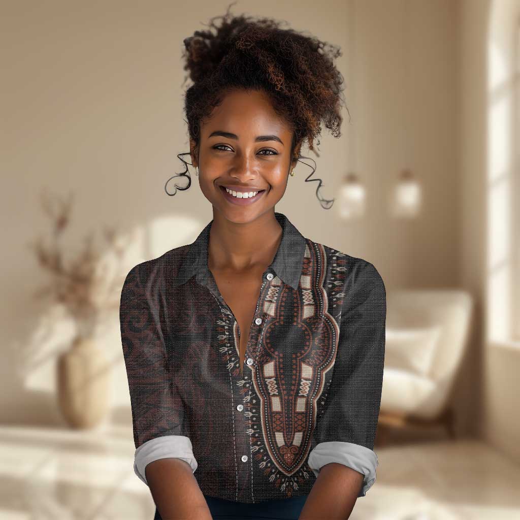 Dashiki and Polynesian Pattern Women Casual Shirt Afro Pacific Culture Red Version LT9