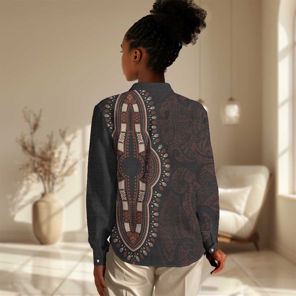 Dashiki and Polynesian Pattern Women Casual Shirt Afro Pacific Culture Red Version LT9
