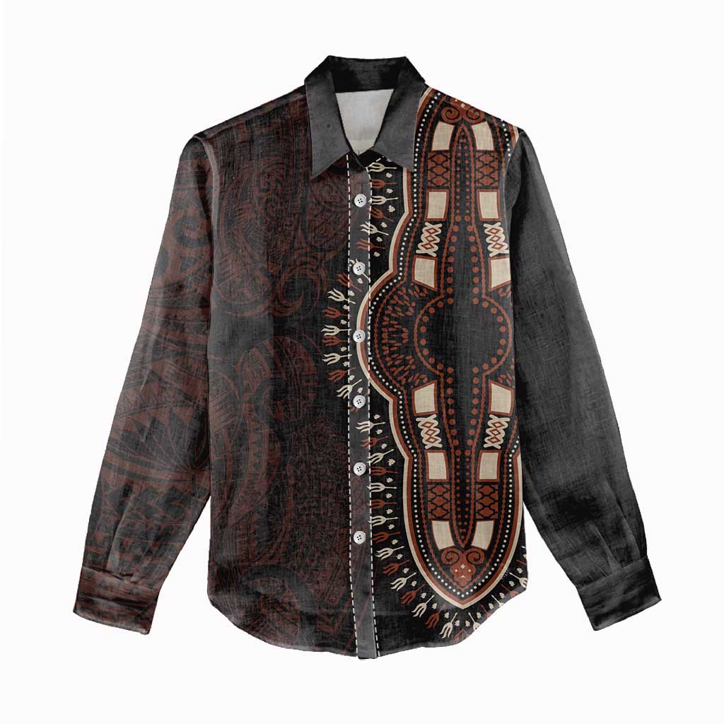 Dashiki and Polynesian Pattern Women Casual Shirt Afro Pacific Culture Red Version LT9