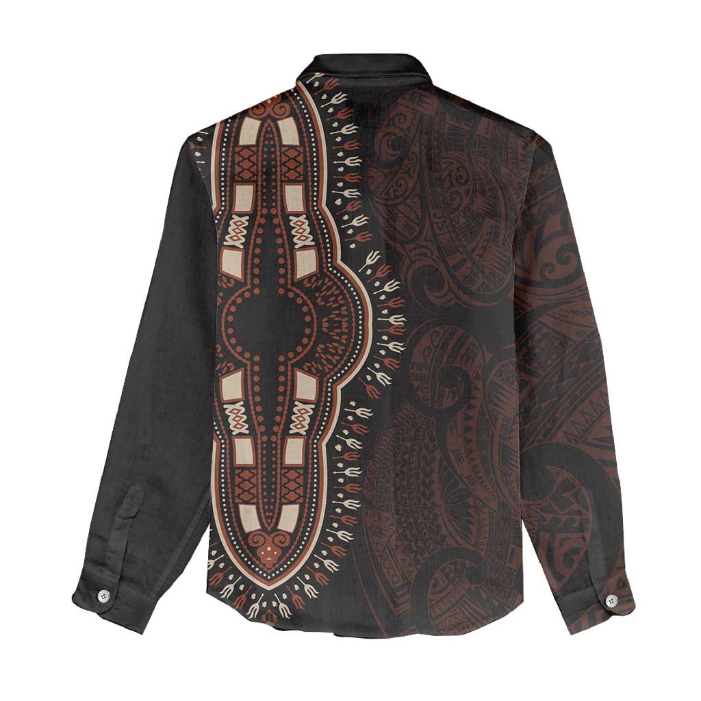 Dashiki and Polynesian Pattern Women Casual Shirt Afro Pacific Culture Red Version LT9