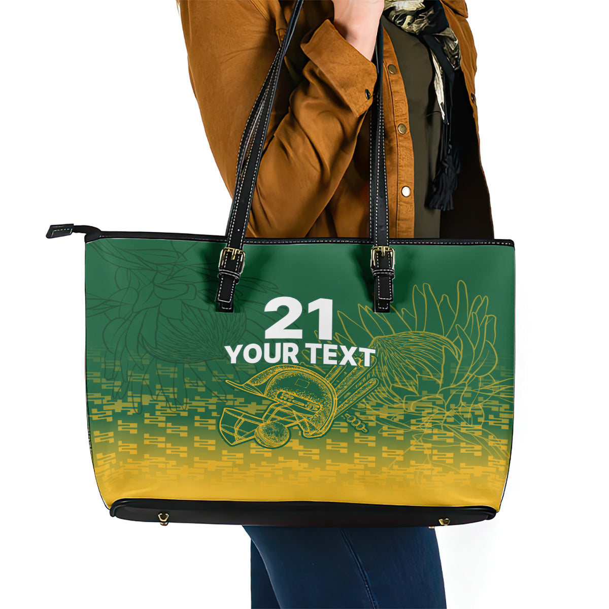 Custom South Africa Cricket Leather Tote Bag Go Proteas World Cup Version 2023 Sproty LT9