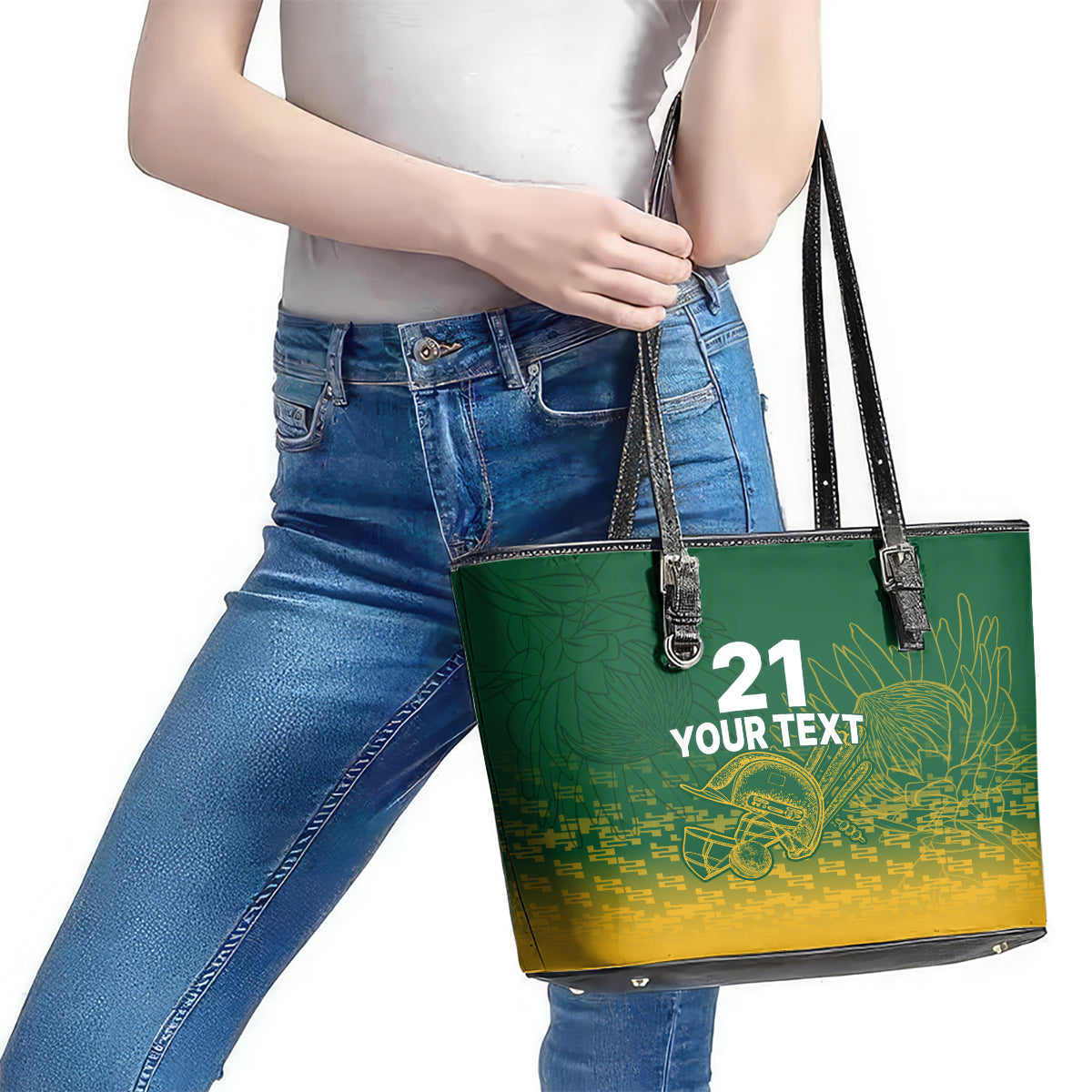 Custom South Africa Cricket Leather Tote Bag Go Proteas World Cup Version 2023 Sproty LT9
