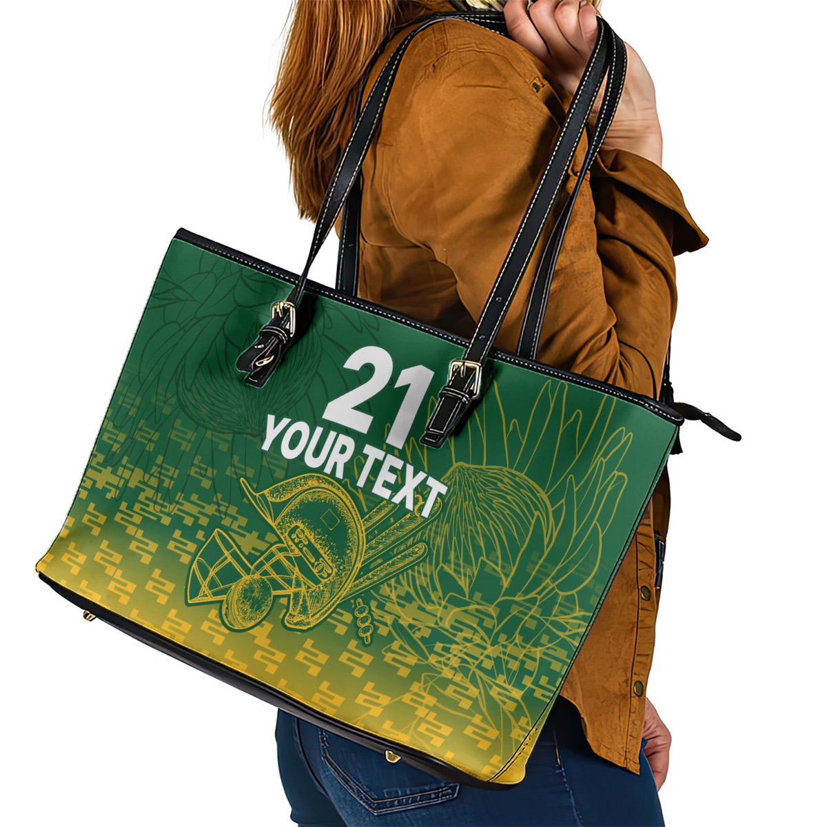 Custom South Africa Cricket Leather Tote Bag Go Proteas World Cup Version 2023 Sproty LT9