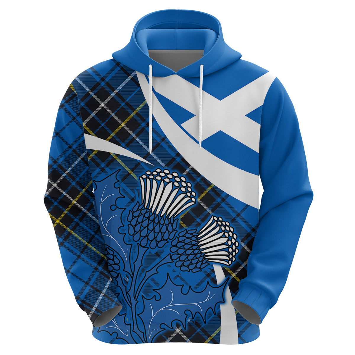 Scottish Thistle Tartan Hoodie Scottish Alba Flag Style LT9
