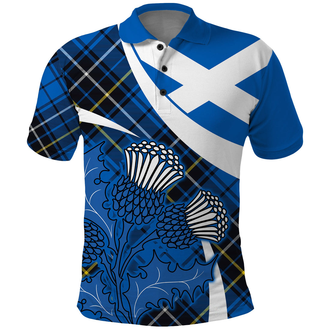 Scottish Thistle Tartan Polo Shirt Scottish Alba Flag Style LT9