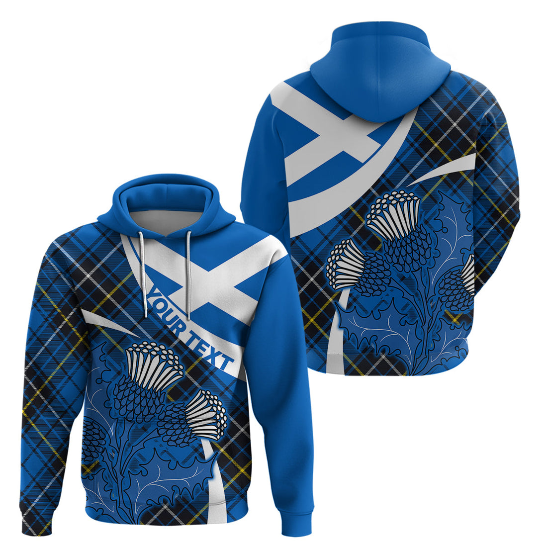 Custom Scottish Thistle Tartan Hoodie Scottish Alba Flag Style LT9