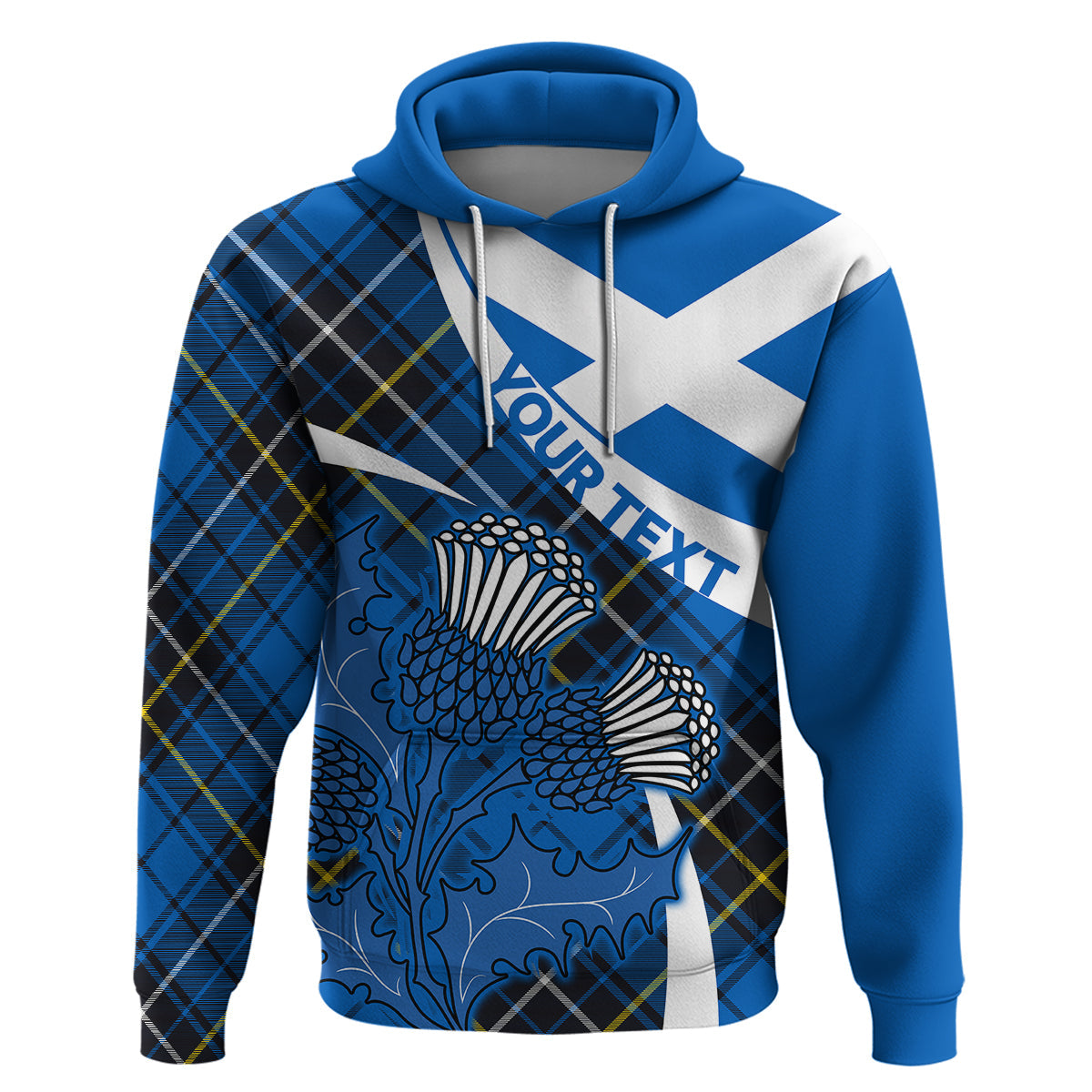 Custom Scottish Thistle Tartan Hoodie Scottish Alba Flag Style LT9