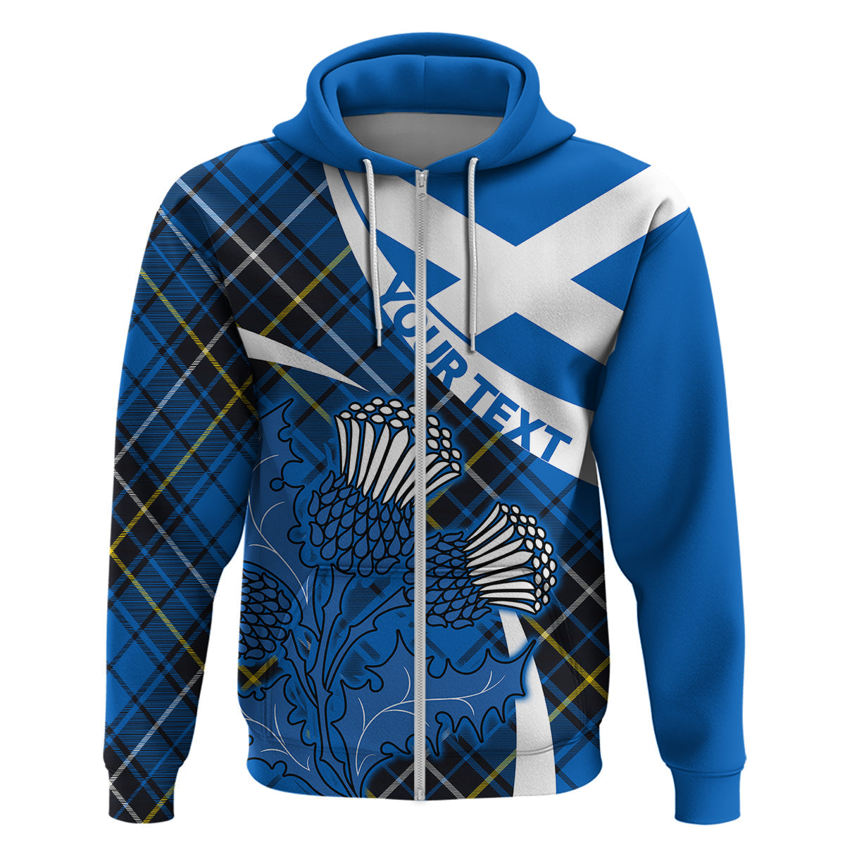 Custom Scottish Thistle Tartan Hoodie Scottish Alba Flag Style LT9
