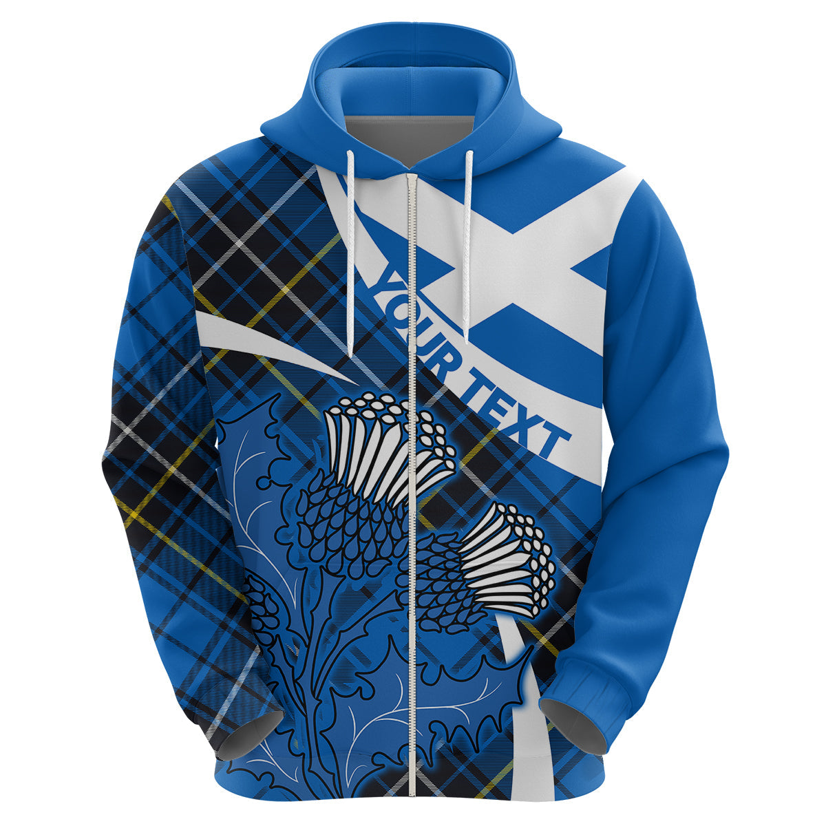 Custom Scottish Thistle Tartan Hoodie Scottish Alba Flag Style LT9