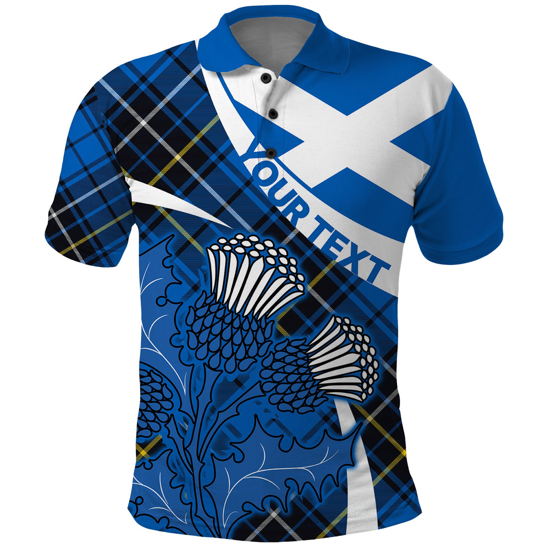 Custom Scottish Thistle Tartan Polo Shirt Scottish Alba Flag Style LT9