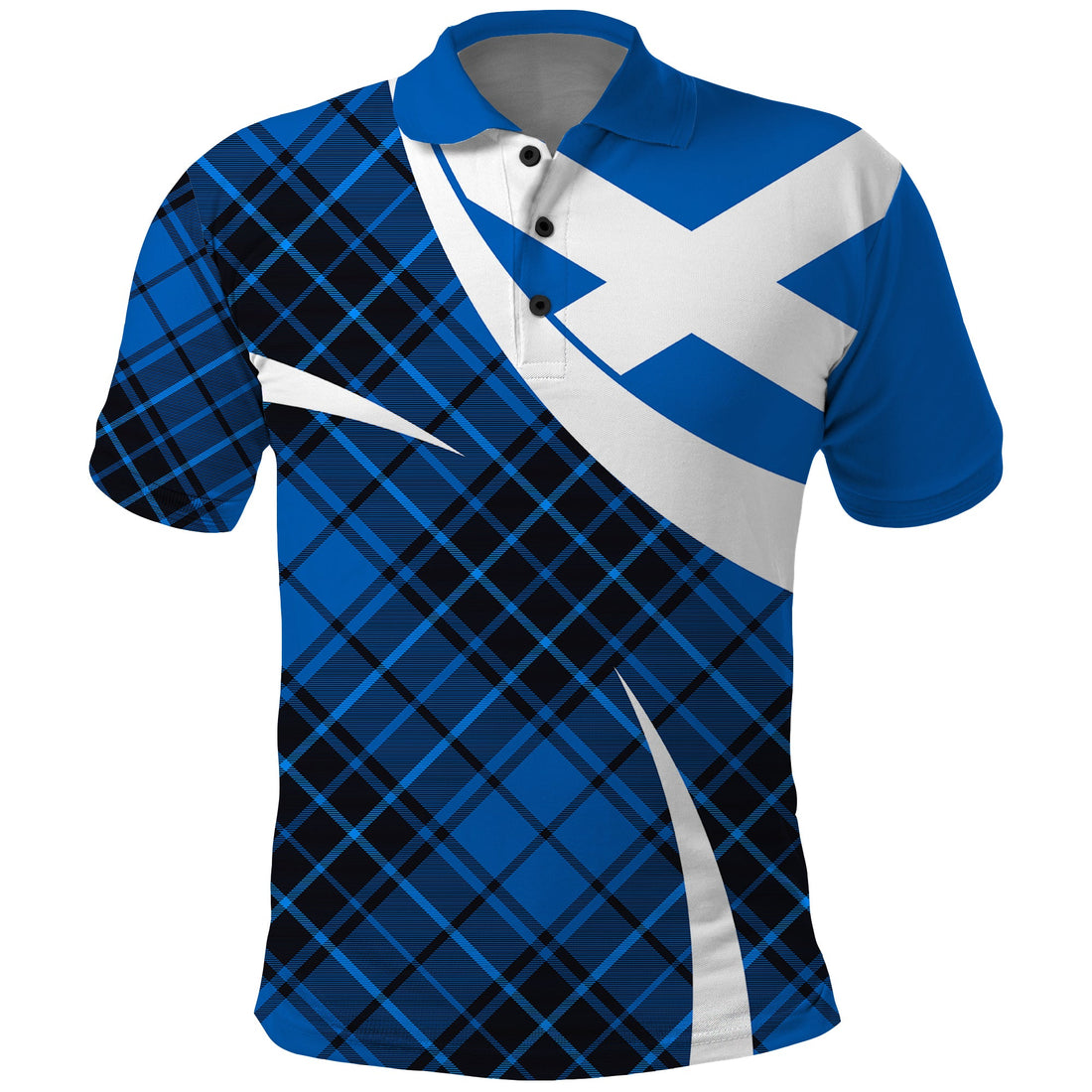 Scottish Alba Flag Polo Shirt Scottish Colourful Tartan Blue Version LT9