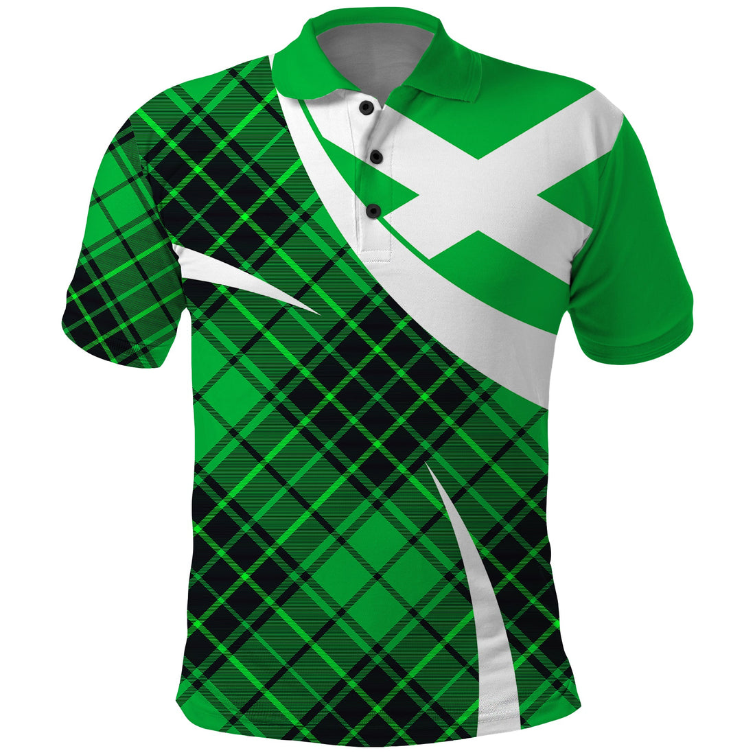 Scottish Alba Flag Polo Shirt Scottish Colourful Tartan Green Version LT9