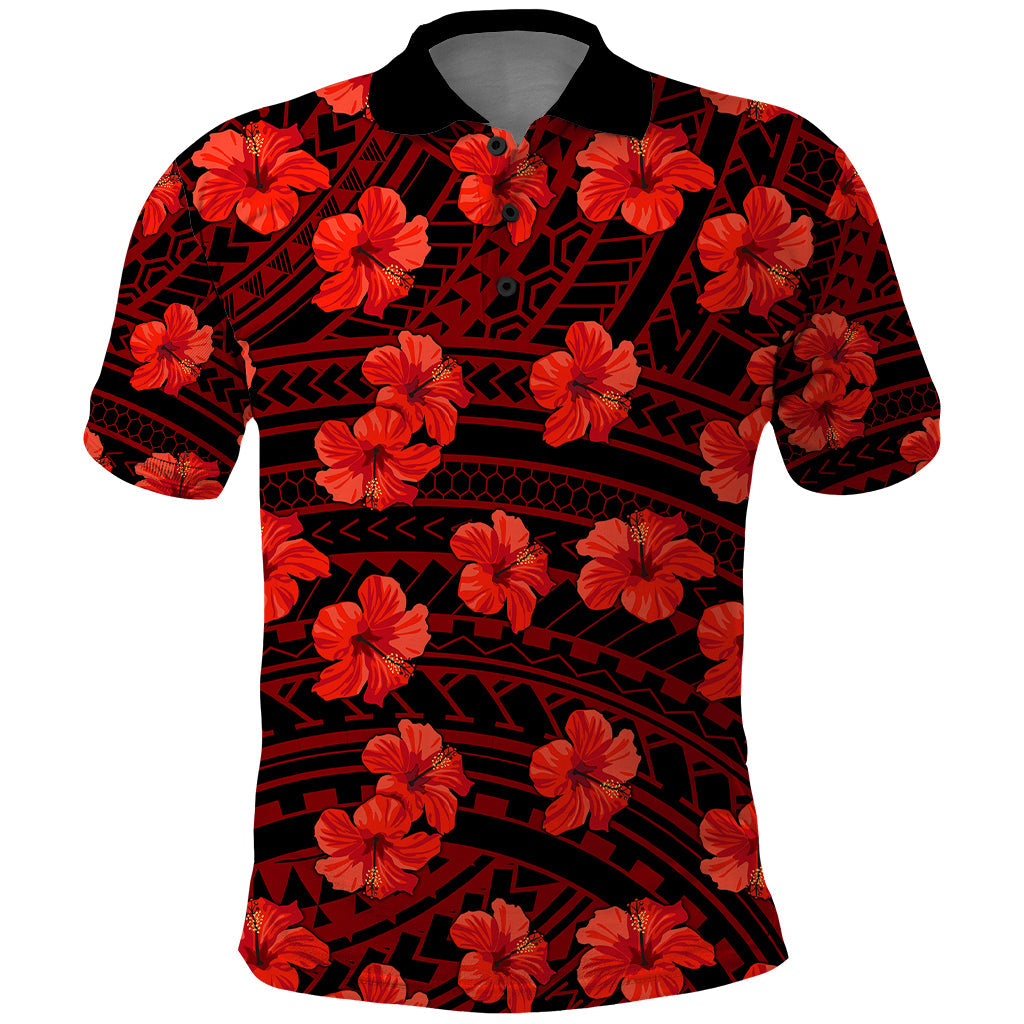 Polynesian Pride Hawaii Style With Hibiscus Polo Shirt Red LT9
