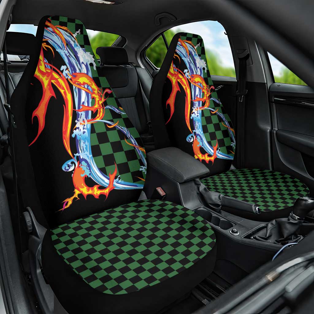 Japanese Asanoha Pattern Car Seat Cover Sun Flame Slayer Dragon Hinokami Kagura Spirit LT9